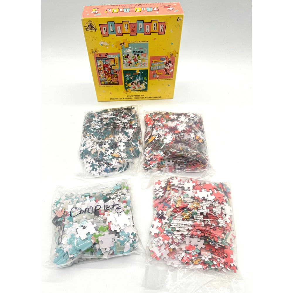 Disney Play in the Park 4 Pack Puzzle Set Multicolor Retro Mickey Minnie 2550pc